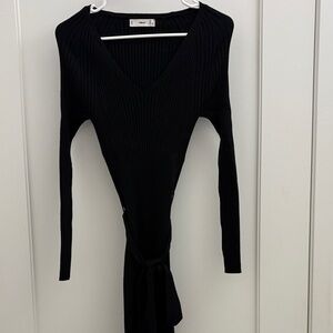 Mango Black Long Sleeve V-Neck Dress
